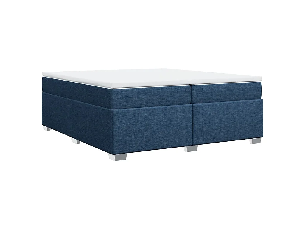 Cama box spring con colchón tela azul 200x200 cm