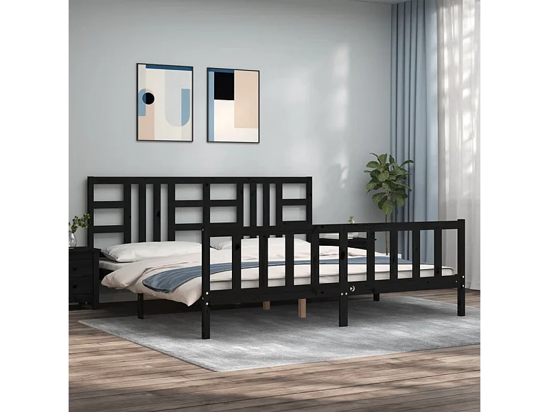 Giroletto con Testiera Nero 200x200 cm in Legno Massello