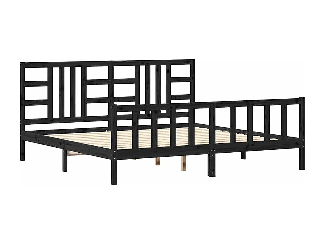 Bedframe met hoofdbord massief hout zwart 200x200 cm