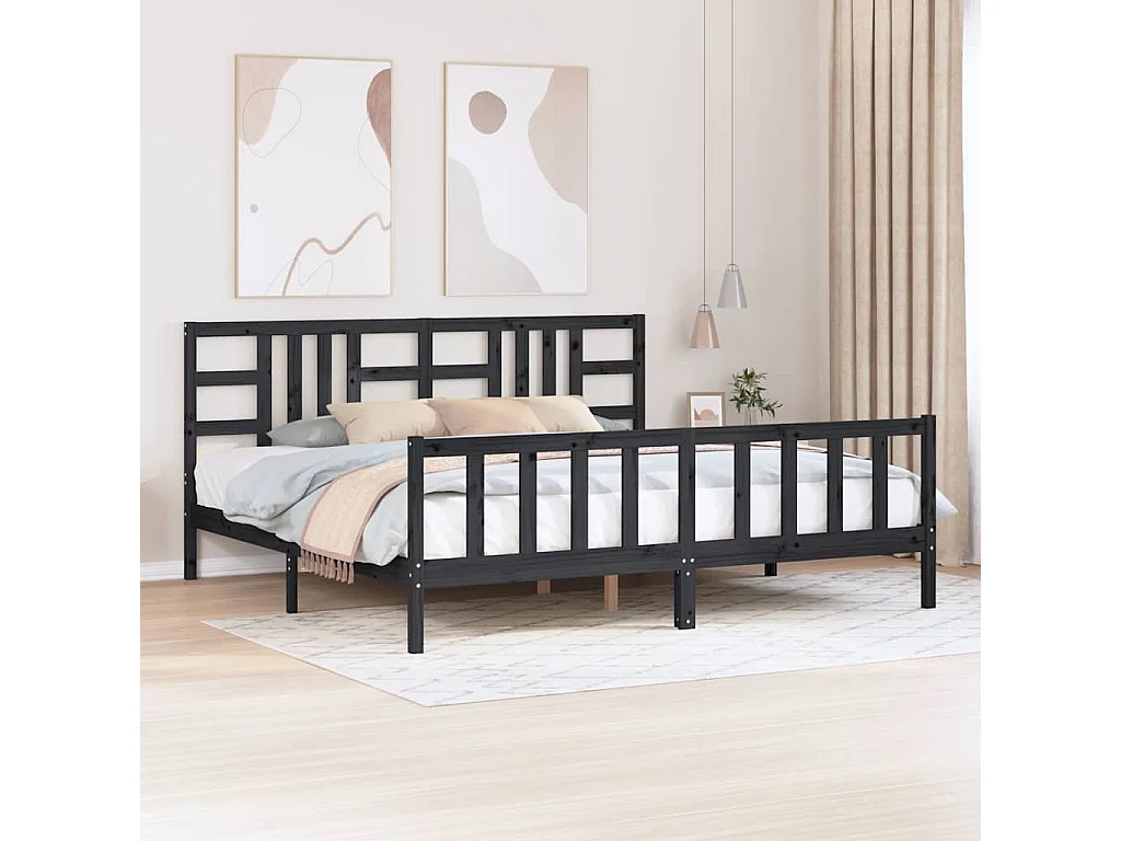 Bedframe met hoofdbord massief hout zwart 200x200 cm