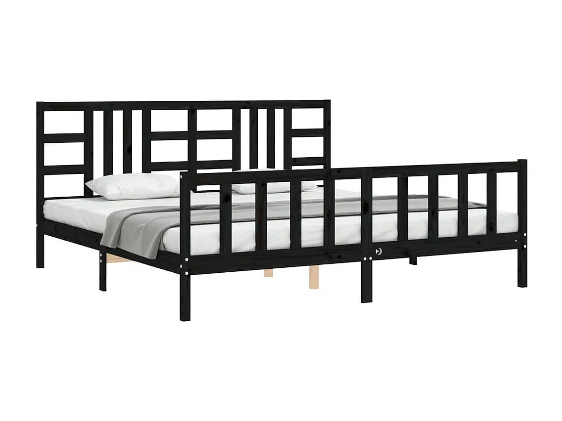 Bedframe met hoofdbord massief hout zwart 200x200 cm