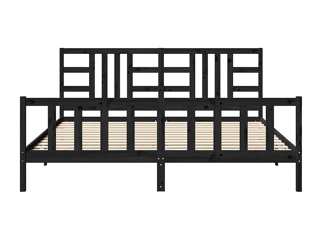Bedframe met hoofdbord massief hout zwart 200x200 cm