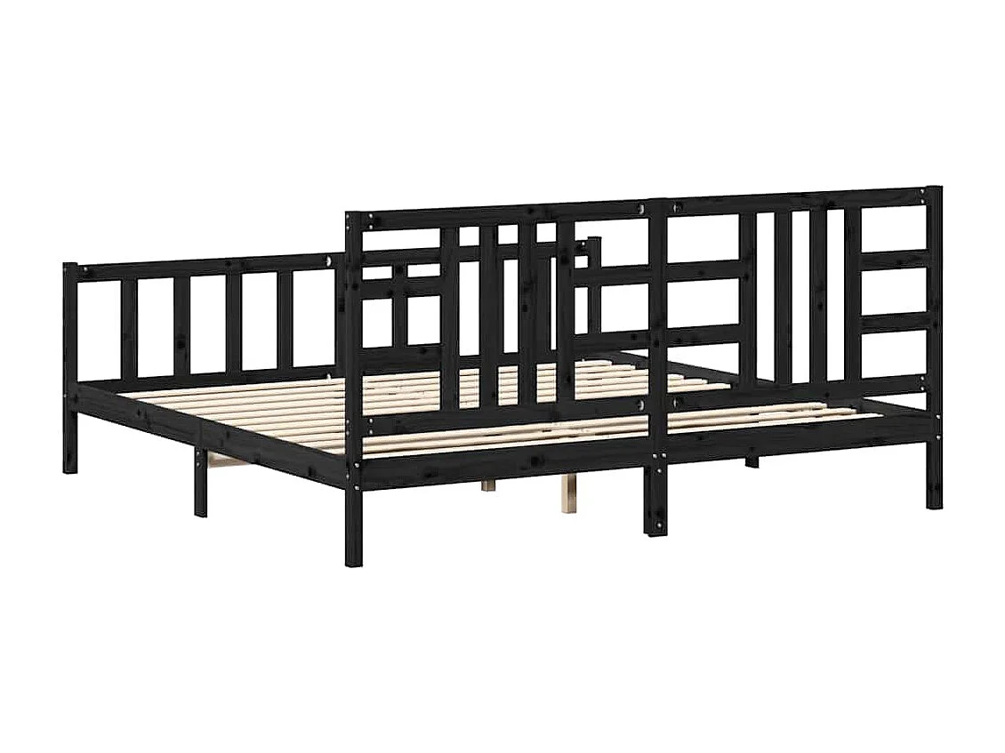 Bedframe met hoofdbord massief hout zwart 200x200 cm