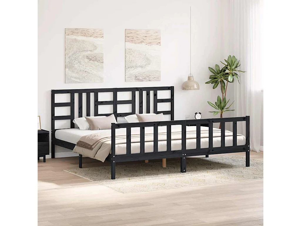 Cadre de lit sans matelas noir 200x200 cm bois massif de pin