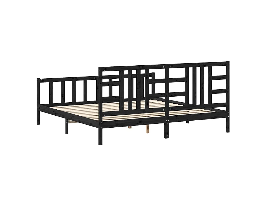 Cadre de lit sans matelas noir 200x200 cm bois massif de pin