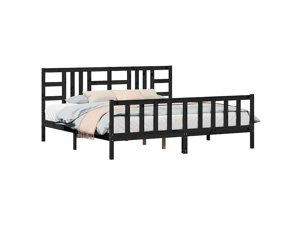 Cadre de lit sans matelas noir 200x200 cm bois massif de pin