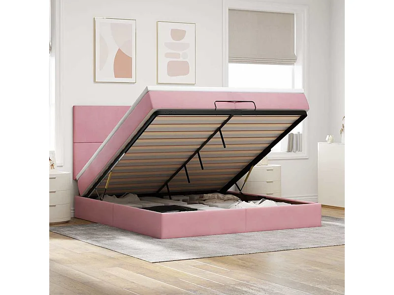 Struttura Letto Pouf con Materassi Rosa 200x200 cm Velluto