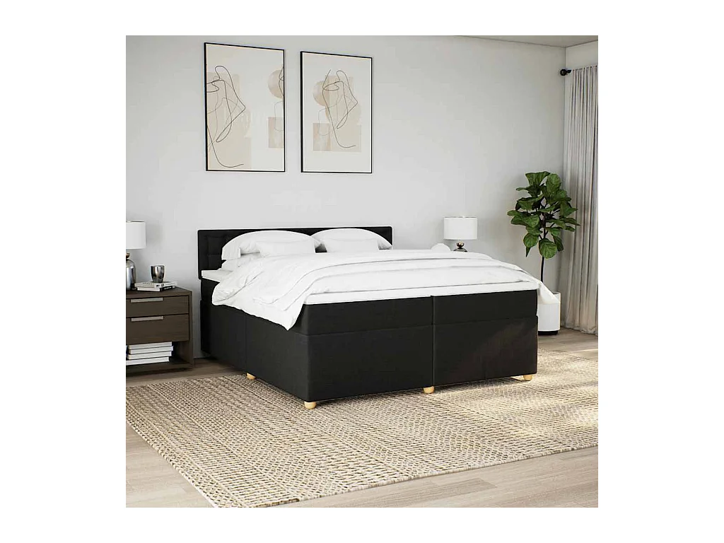 Sommier à lattes de lit avec matelas Noir 200x200 cm Tissu
