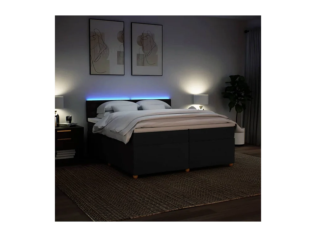 Sommier à lattes de lit avec matelas Noir 200x200 cm Tissu