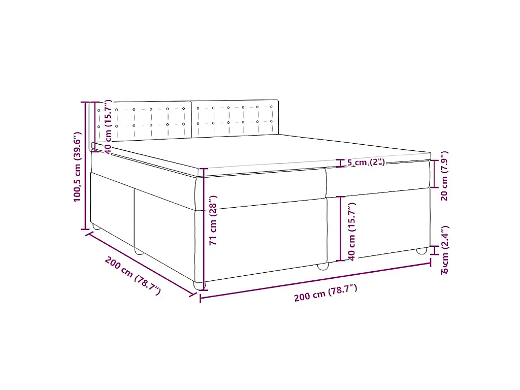 Cama box spring con colchón tela negro 200x200 cm