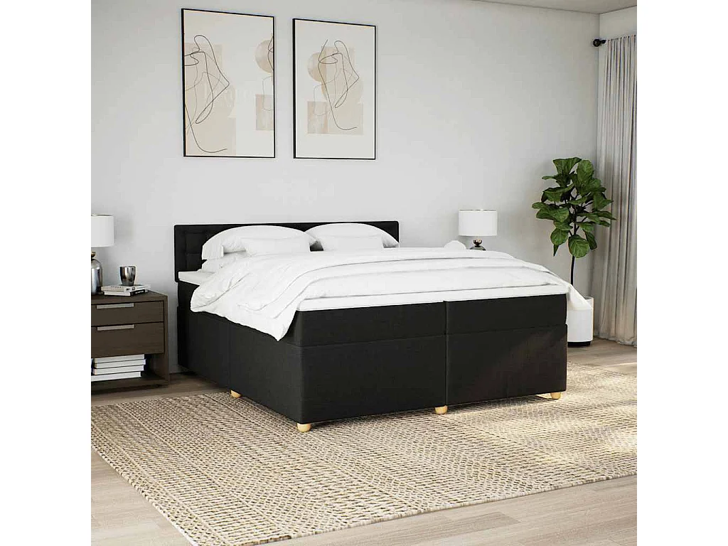 Cama box spring con colchón tela negro 200x200 cm
