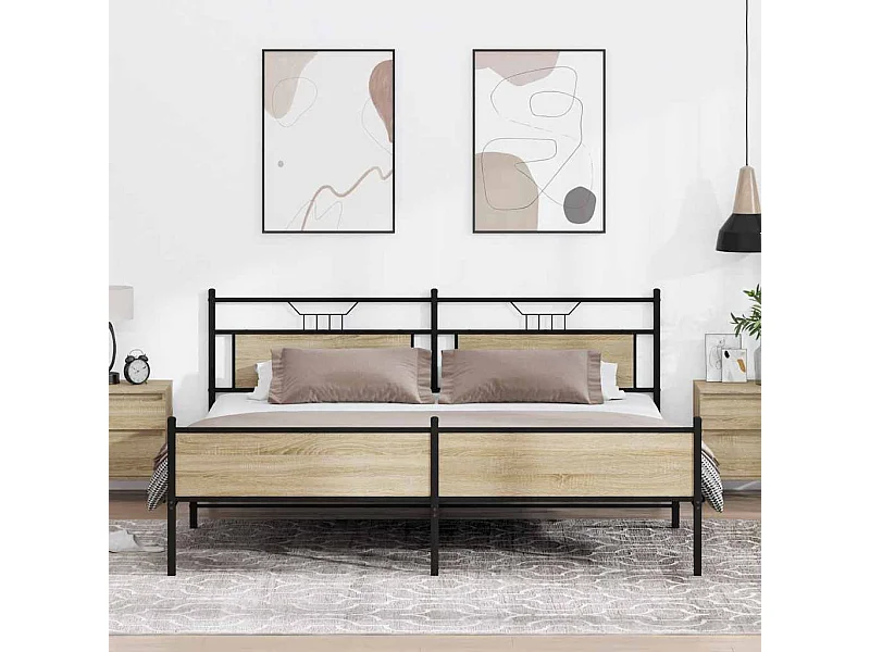 Estructura de cama sin colchón metal roble Sonoma 200x200 cm