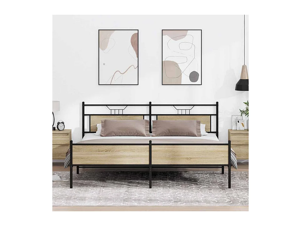 Cadre de lit en métal sans matelas chêne sonoma 200x200 cm