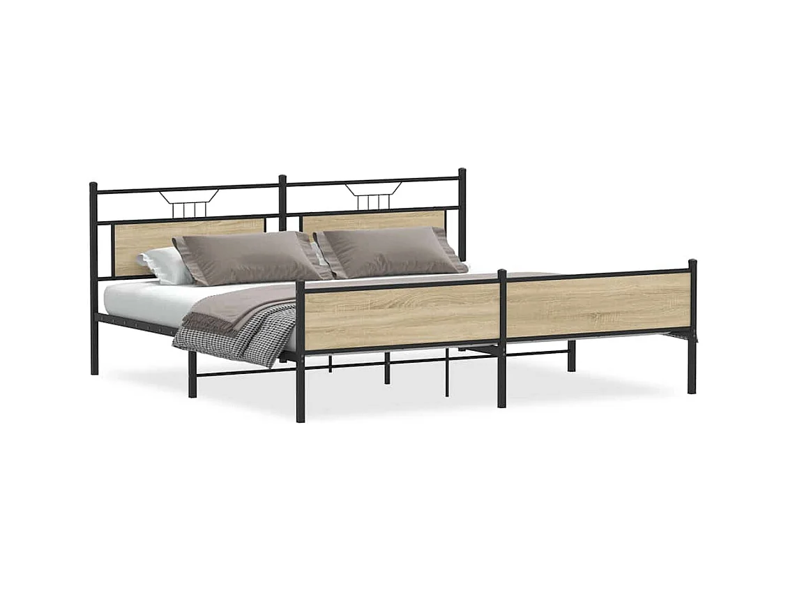 Cadre de lit en métal sans matelas chêne sonoma 200x200 cm