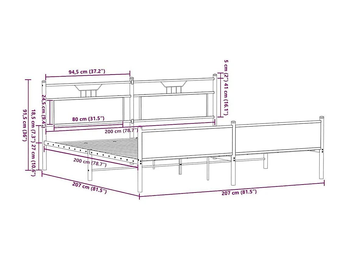 Giroletto senza Materaso in Metallo Rovere Sonoma 200x200 cm