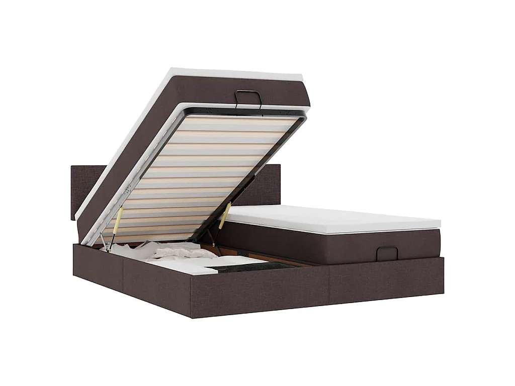 Ottoman-Bett mit Matratzen & LEDs Dunkelbraun 200x200 cm Stoff