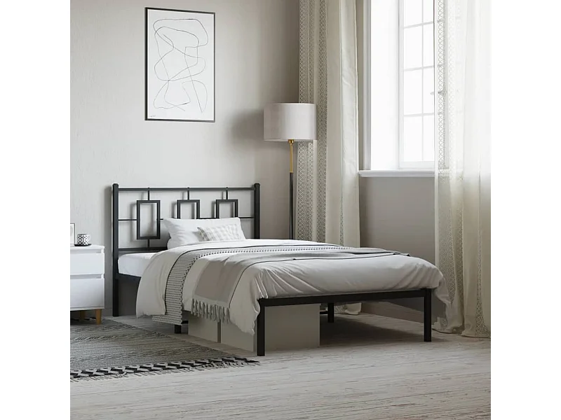 Cadre de lit métal sans matelas avec tête de lit noir 107x203cm