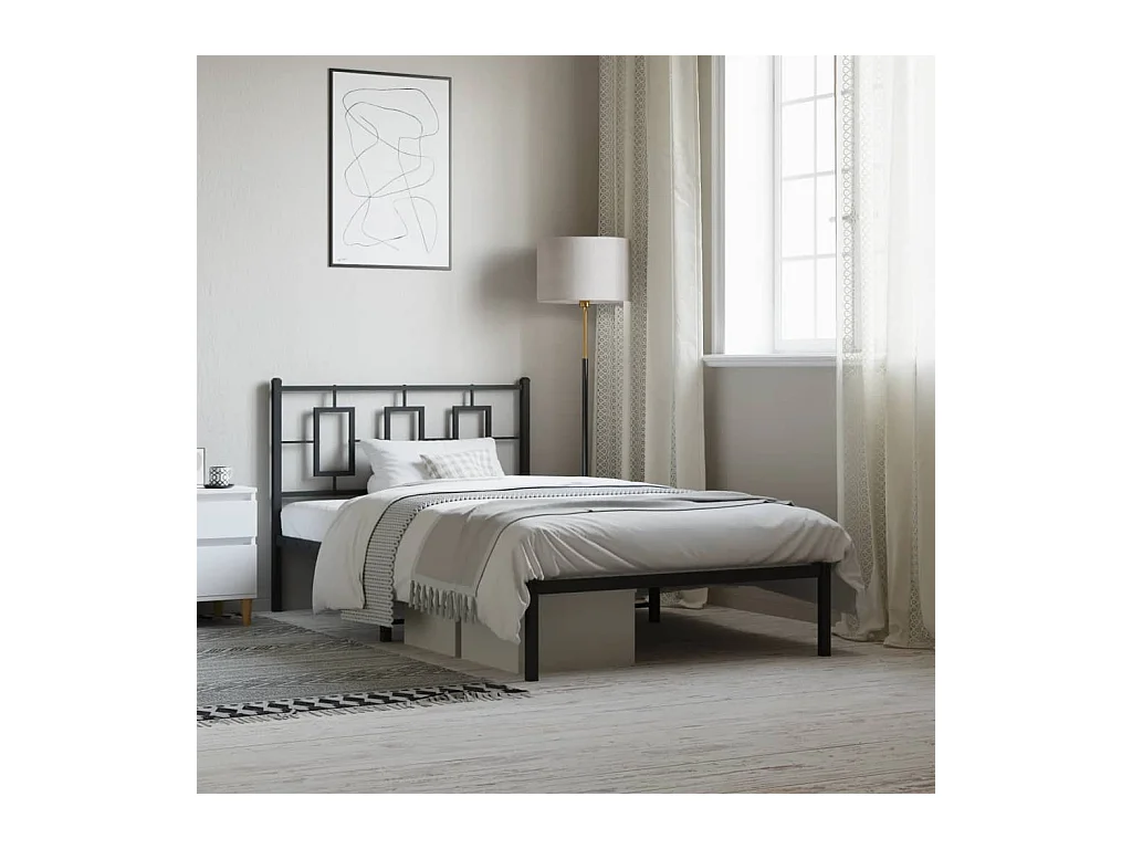 Cadre de lit métal sans matelas avec tête de lit noir 107x203cm