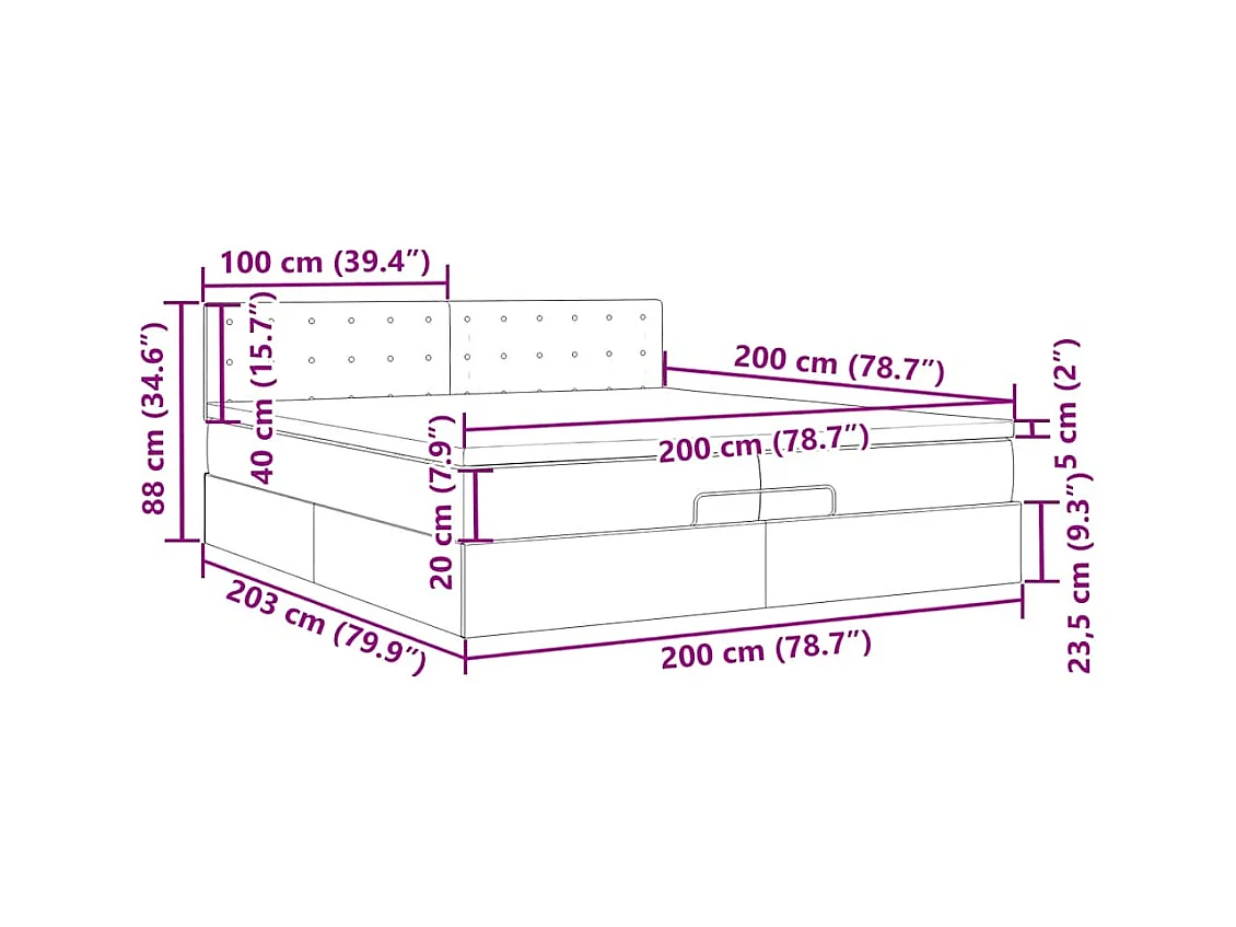 Ottoman bed met matrassen en LED's 200x200cm fluweel roze