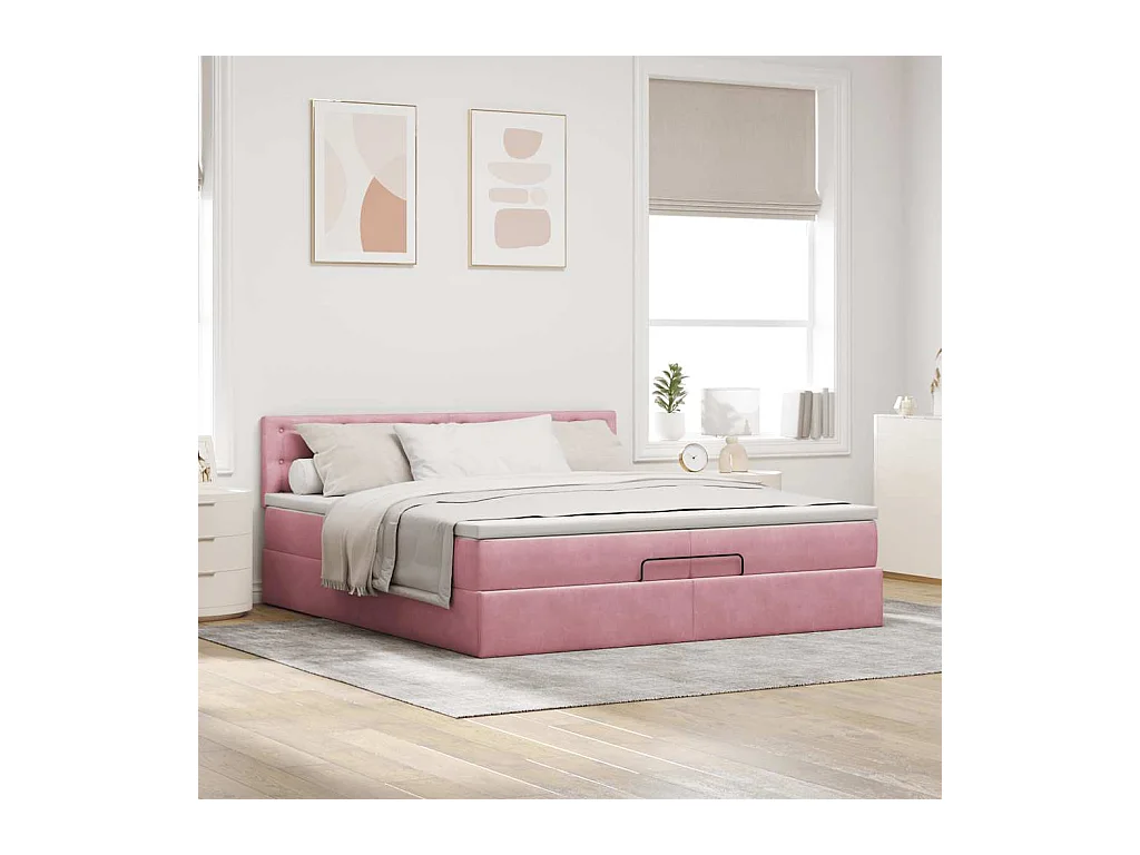 Ottoman bed met matrassen en LED's 200x200cm fluweel roze