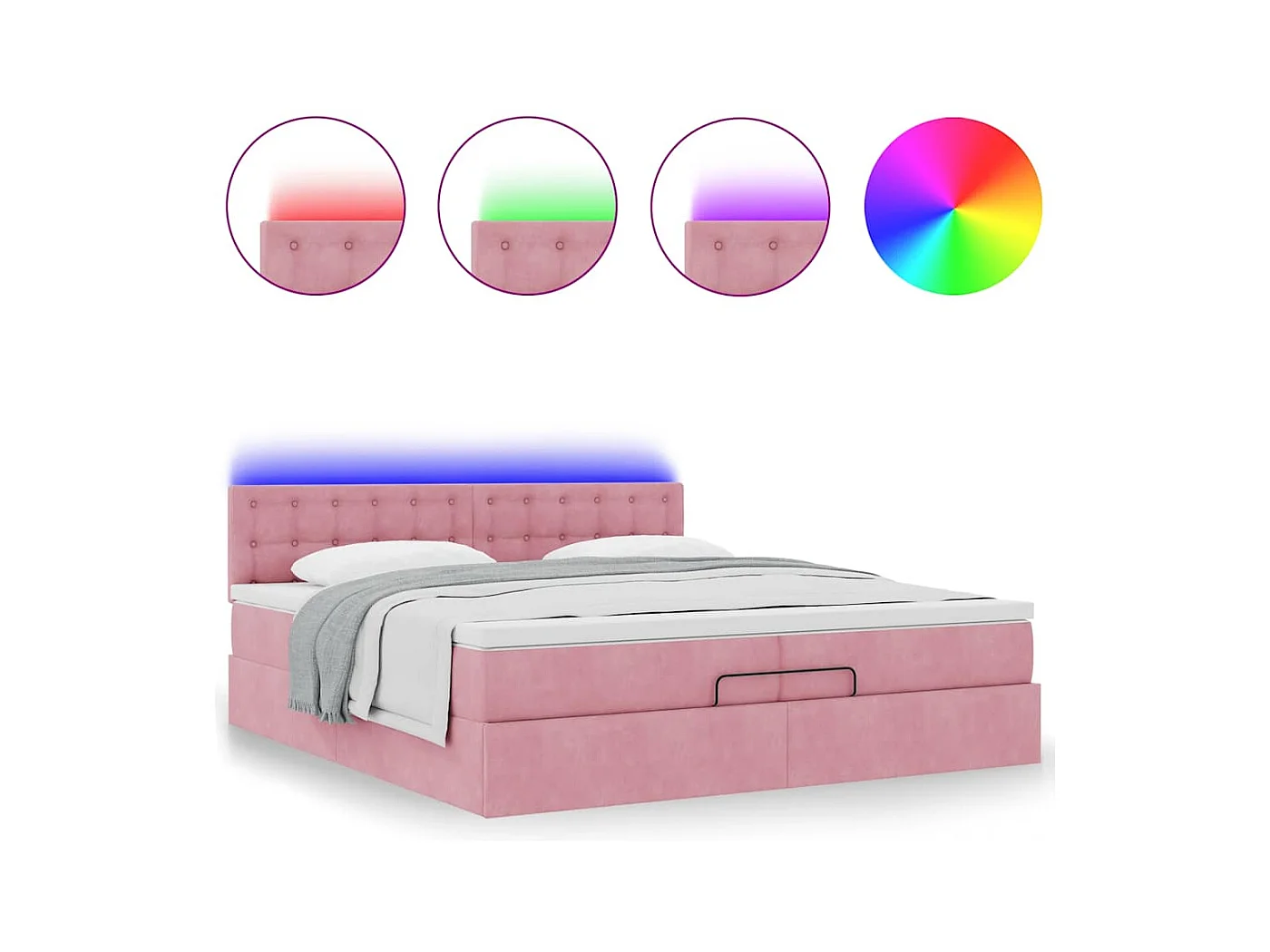 Ottoman bed met matrassen en LED's 200x200cm fluweel roze