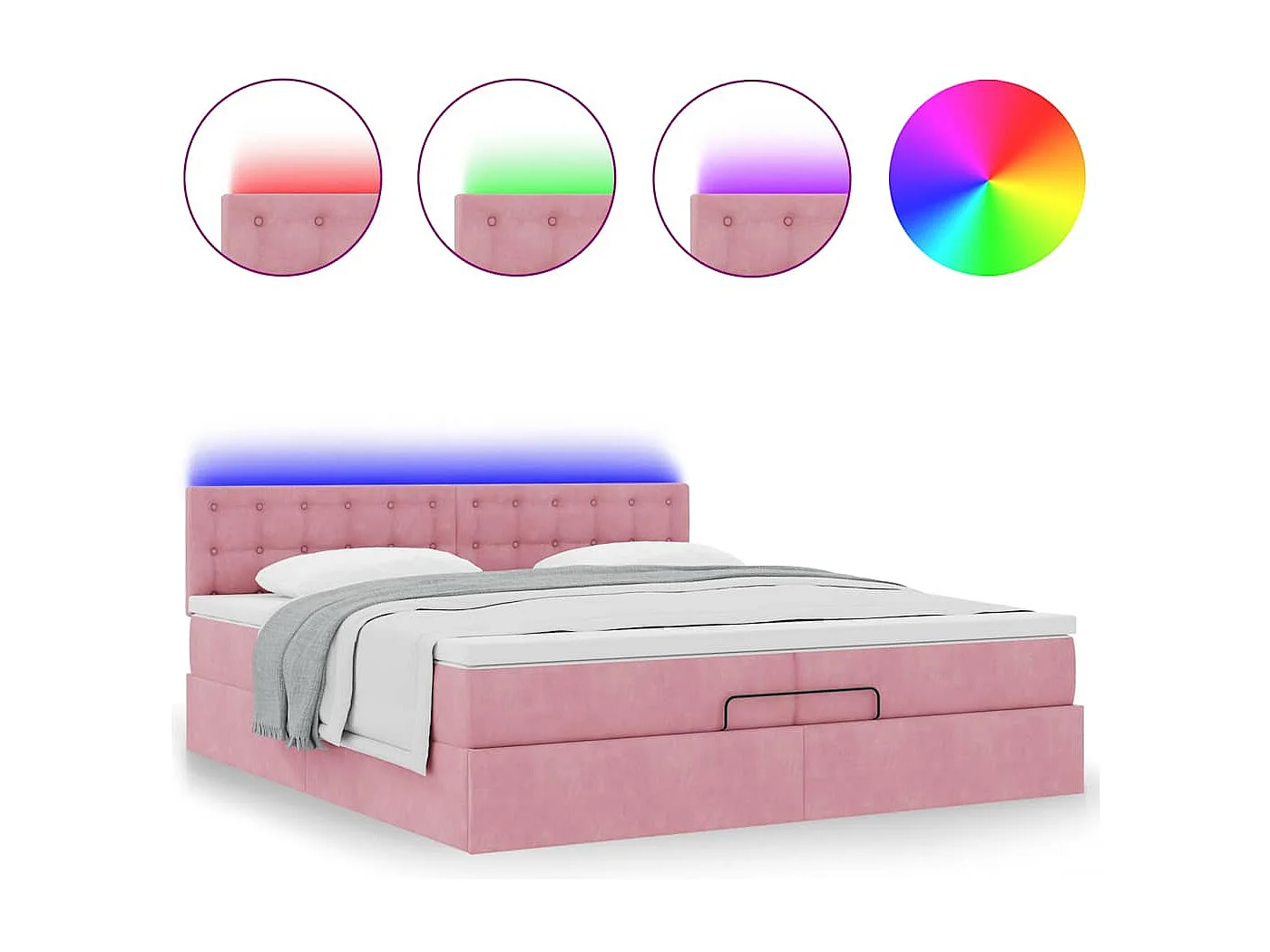 Ottoman-Bett mit Matratzen & LEDs Rosa 200x200 cm Samt