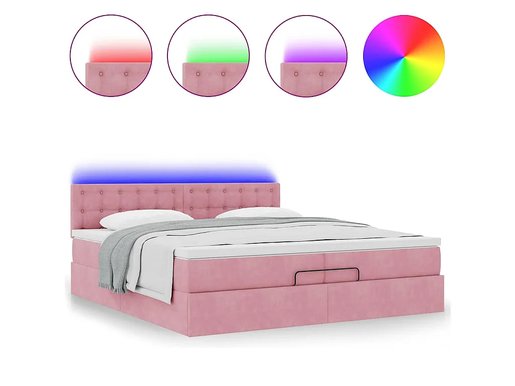Ottoman bed met matrassen en LED's 200x200cm fluweel roze
