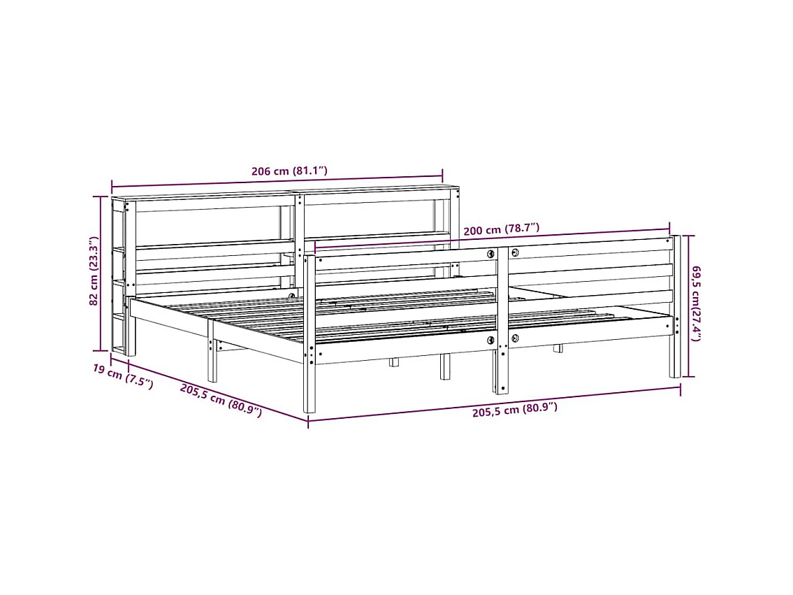 Letto senza Materasso 200x200 cm in Legno Massello di Pino