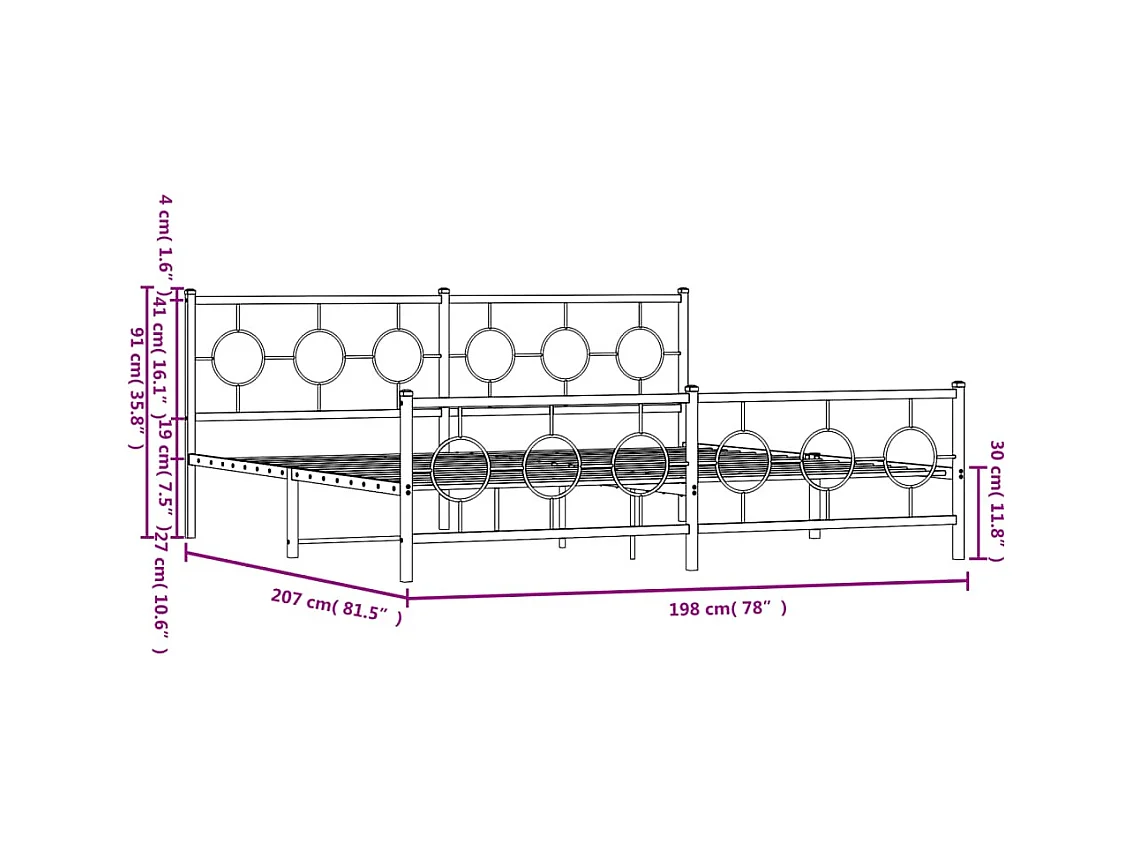 Estrutura de cama com cabeceira e pés 193x203 cm metal preto