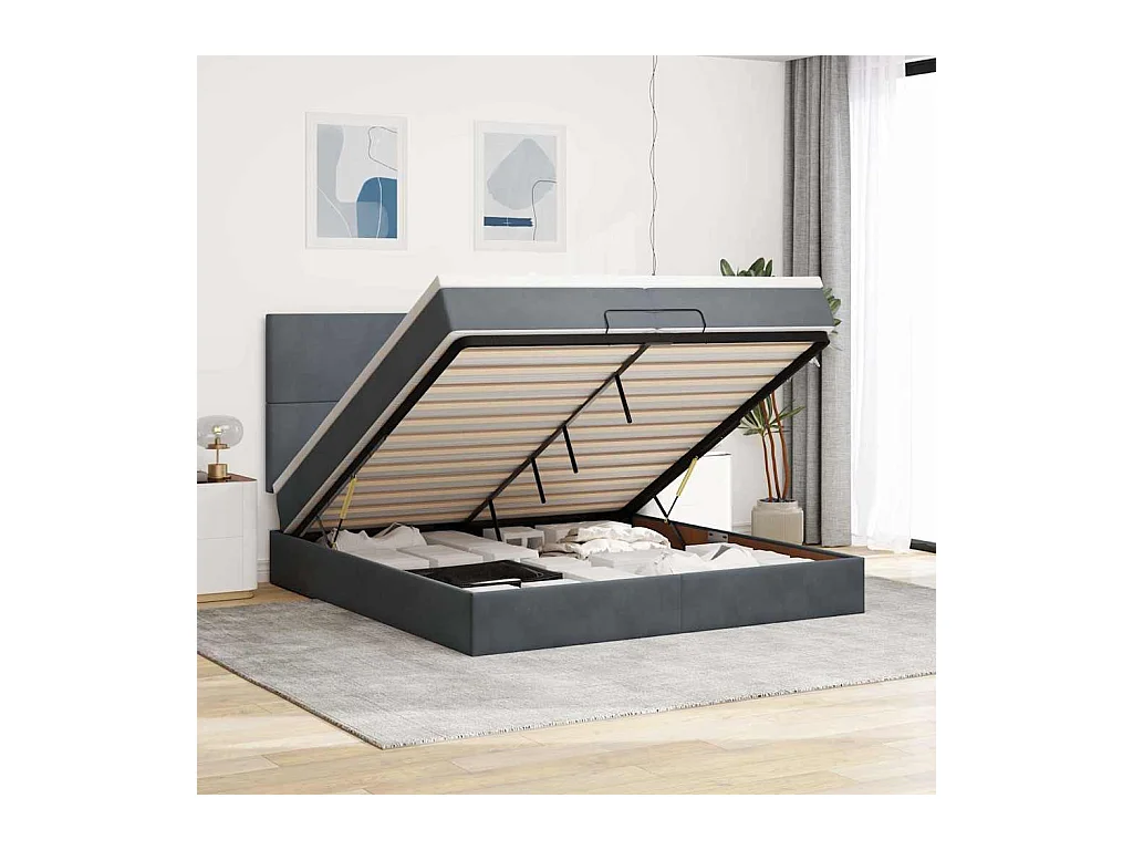 Cadre de lit ottoman avec matelas gris foncé 200x200 cm velours