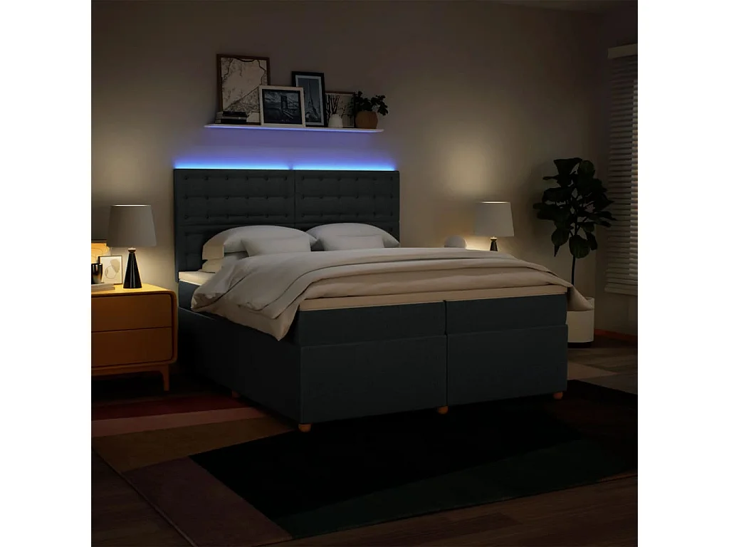 Cama box spring con colchón tela azul 200x200 cm