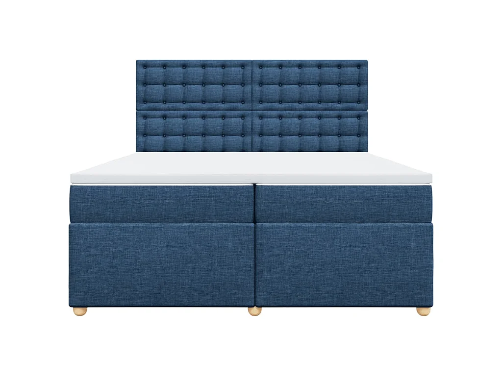 Cama box spring con colchón tela azul 200x200 cm
