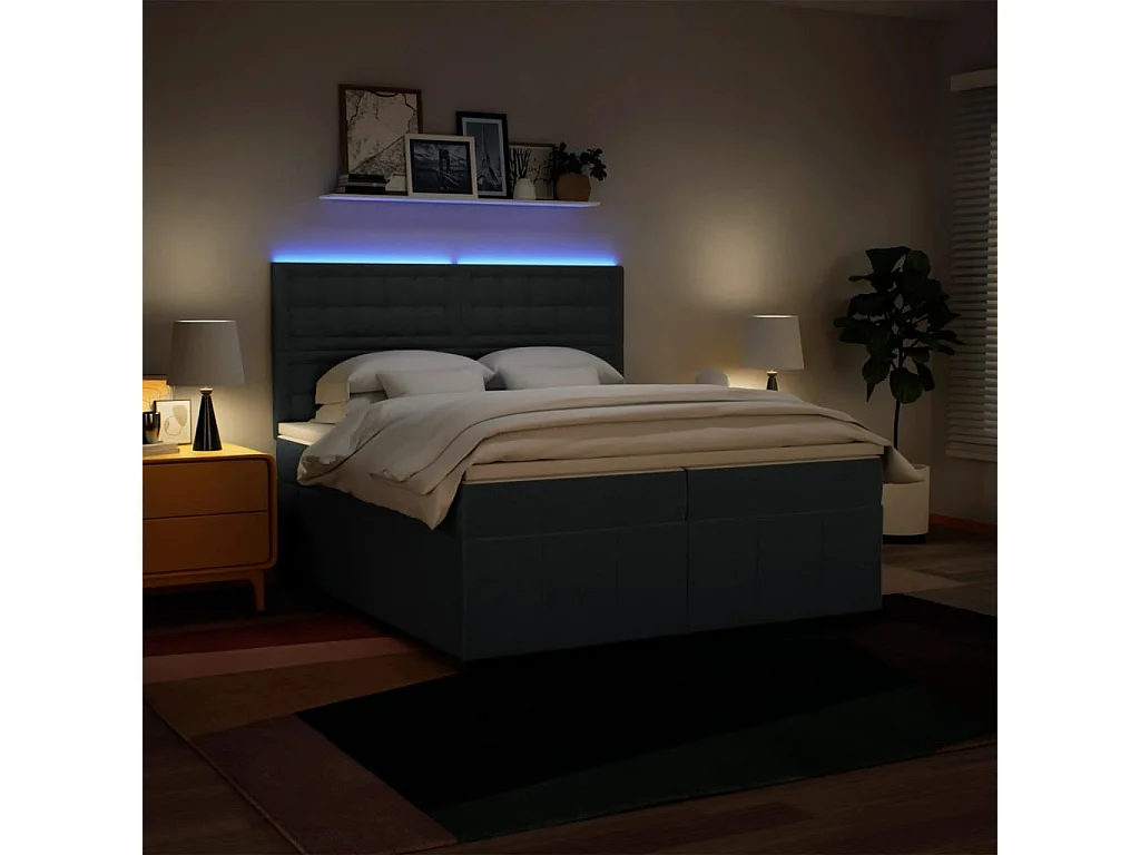 Cama box spring con colchón tela azul 200x200 cm