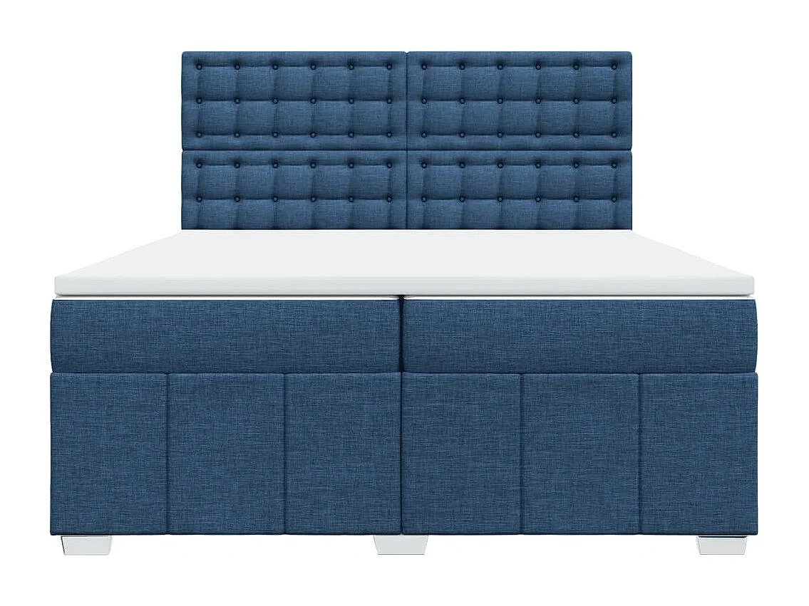 Cama box spring con colchón tela azul 200x200 cm