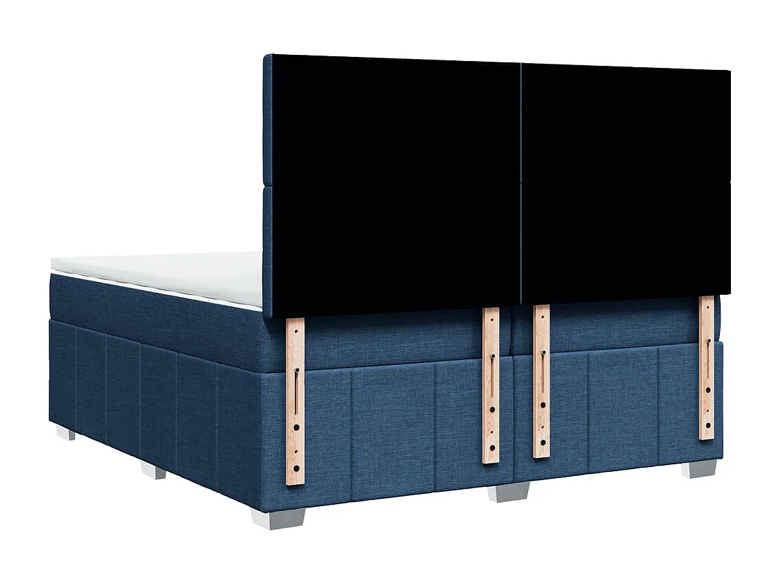 Cama box spring con colchón tela azul 200x200 cm