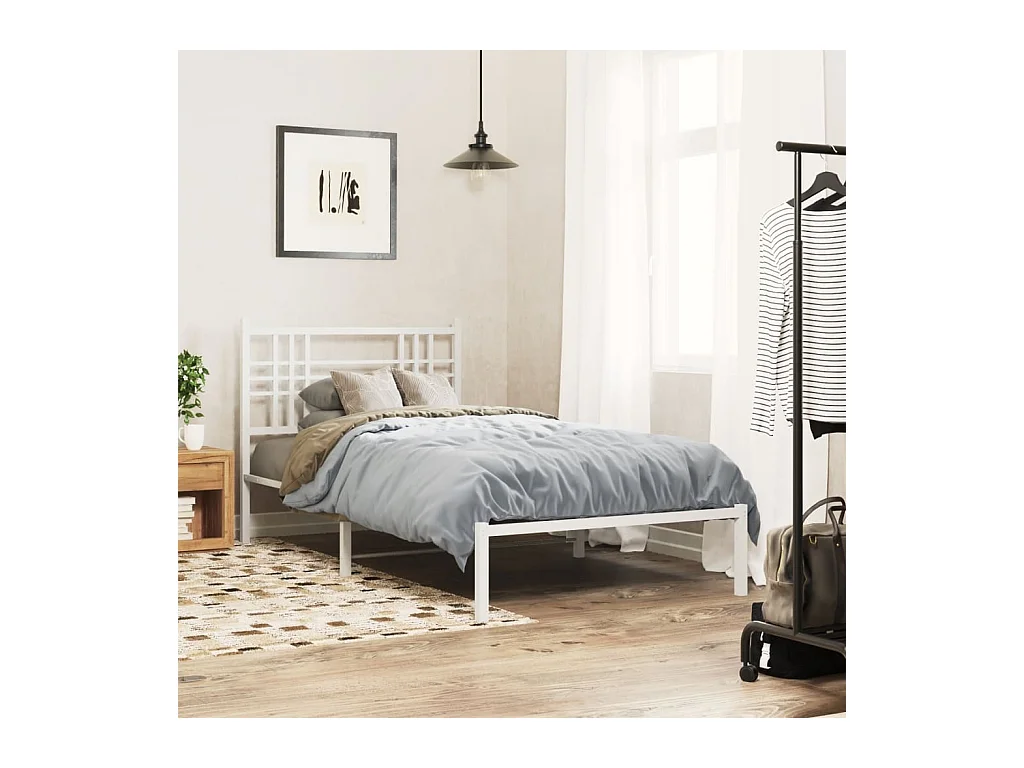 Cadre de lit métal sans matelas et tête de lit blanc 107x203 cm