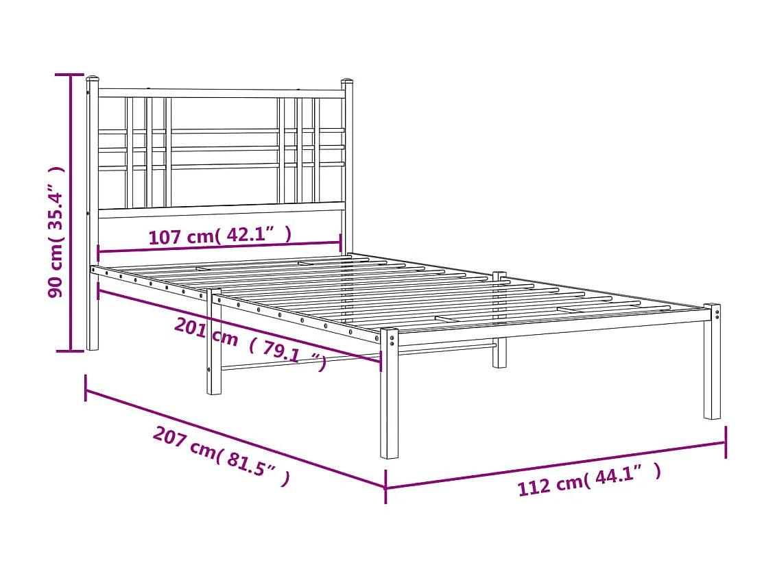 Cadre de lit métal sans matelas et tête de lit blanc 107x203 cm