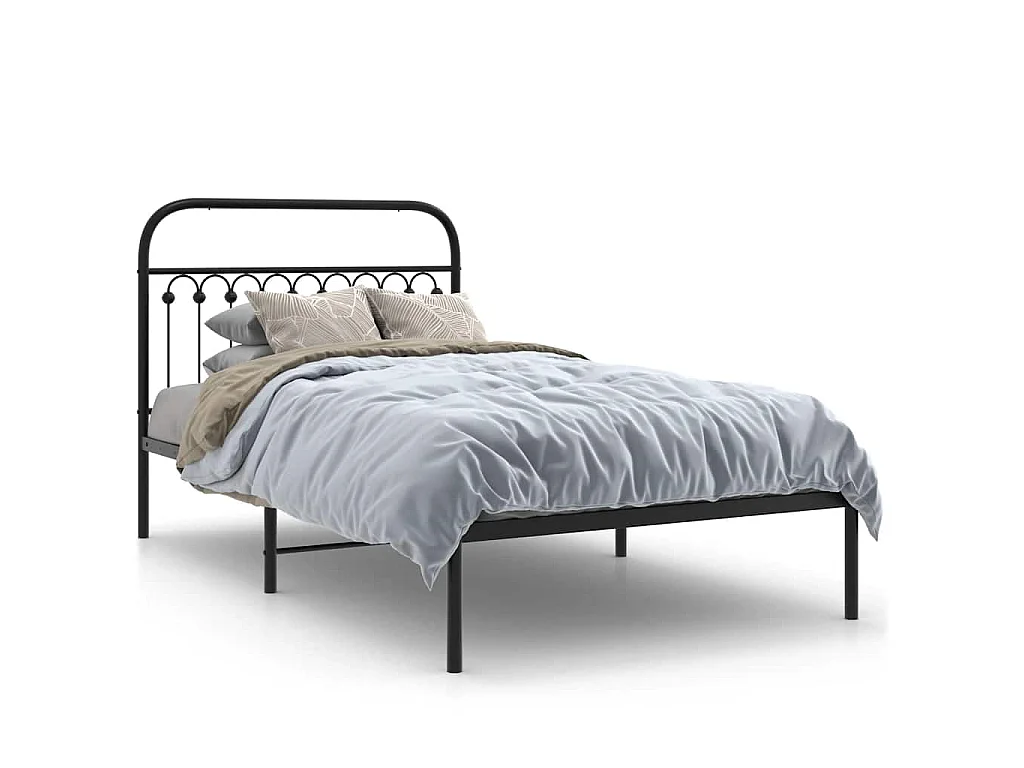 Bettgestell mit Kopfteil Metall Schwarz 107x203 cm