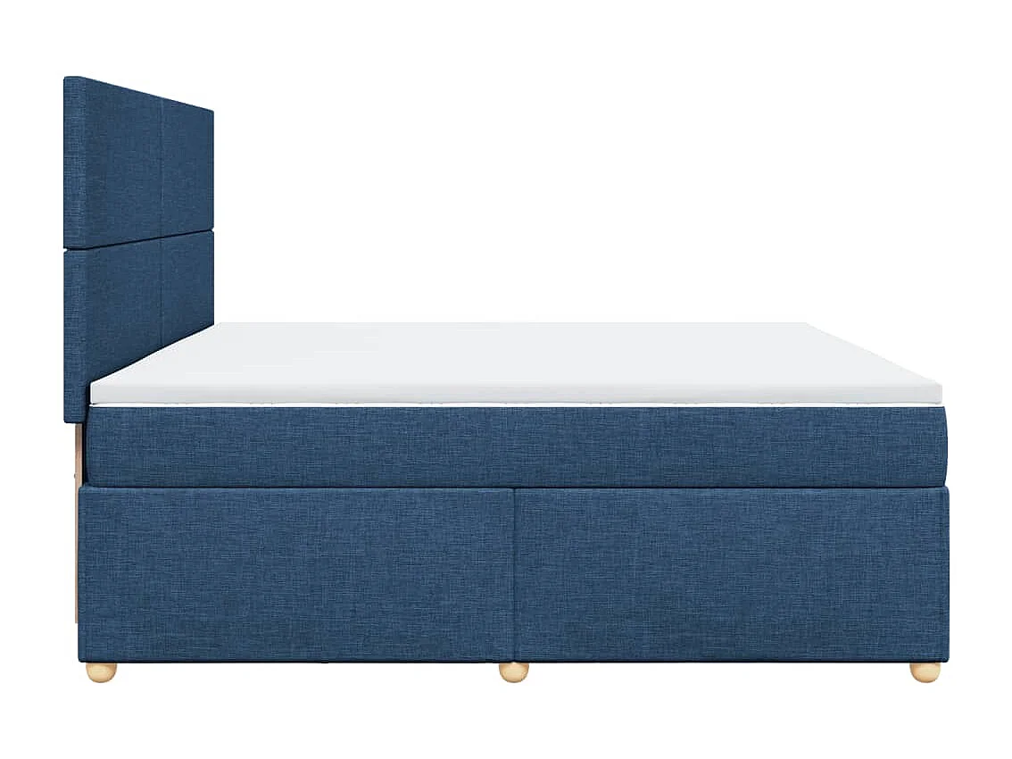 Cama box spring con colchón tela azul 200x200 cm