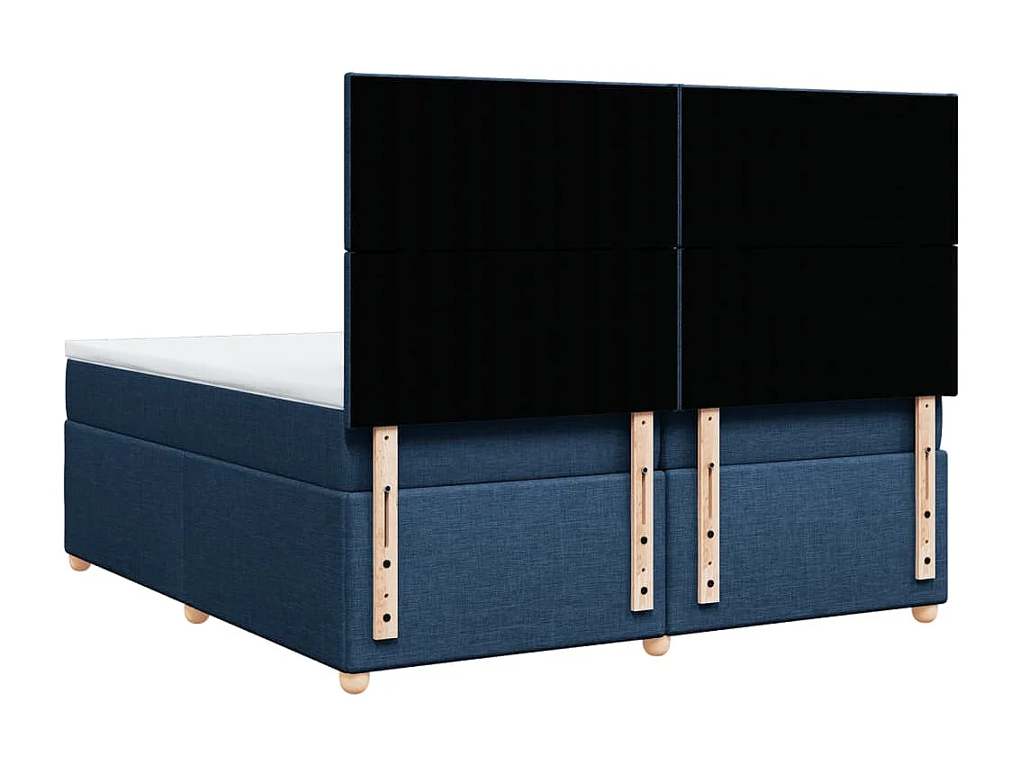 Cama box spring con colchón tela azul 200x200 cm