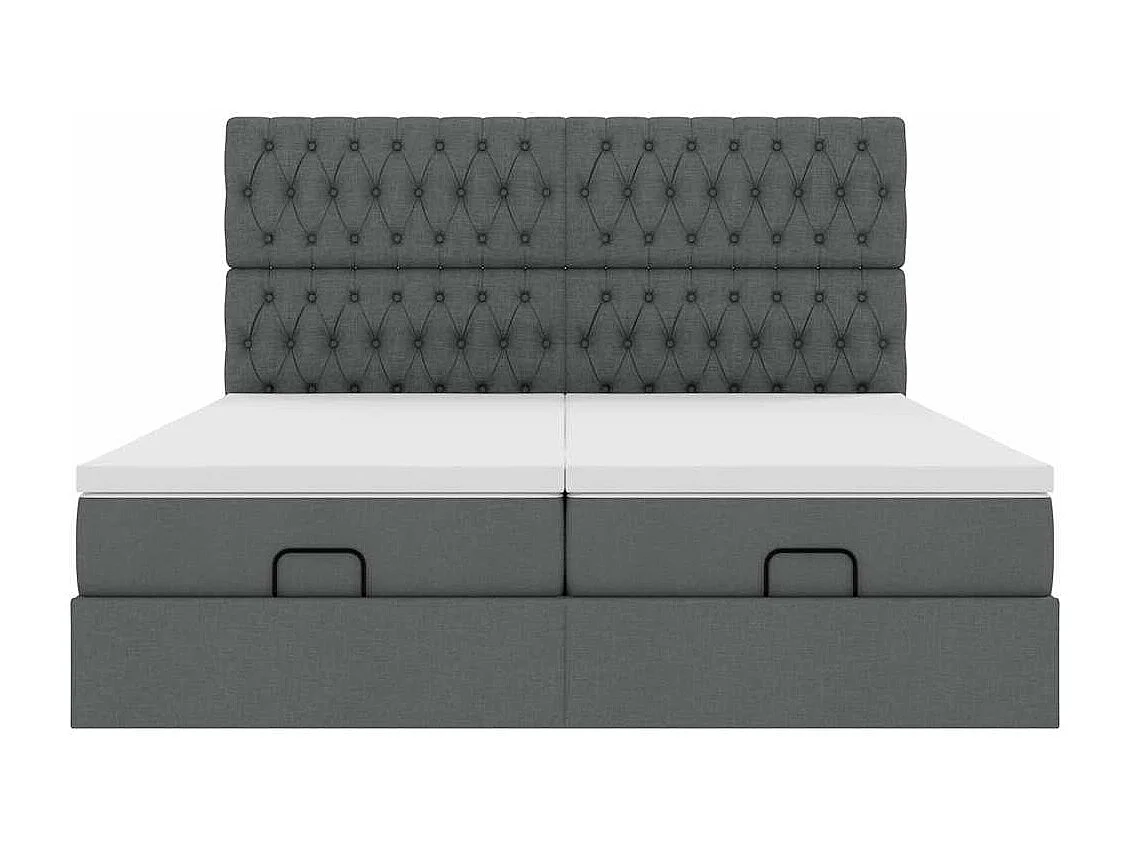 Cadre de lit ottoman avec matelas gris foncé 200x200cm tissu