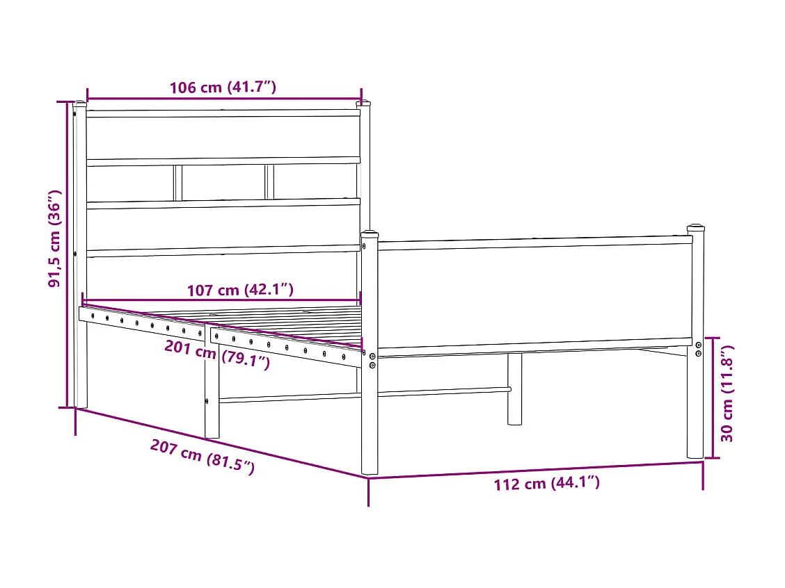 Bettgestell ohne Matratze Sonoma-Eiche 107x200 cm Holzwerkstoff