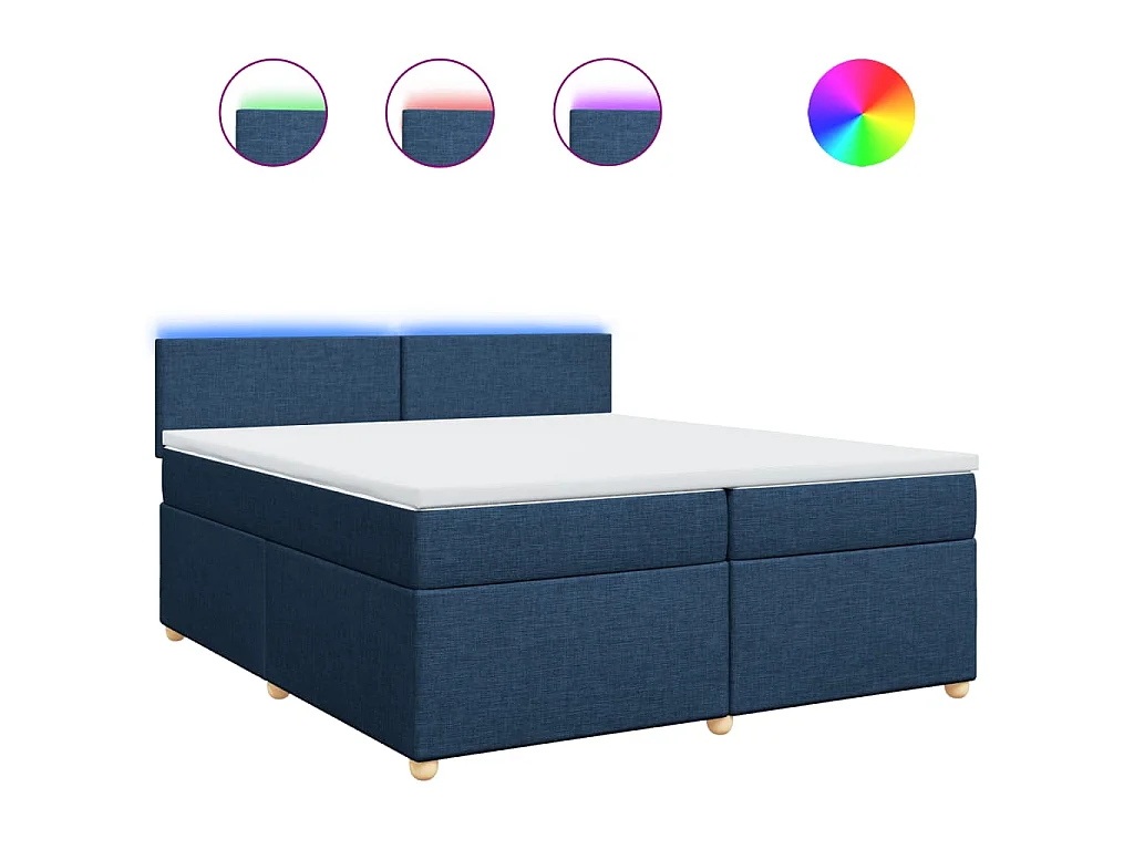 Cama box spring con colchón tela azul 200x200 cm