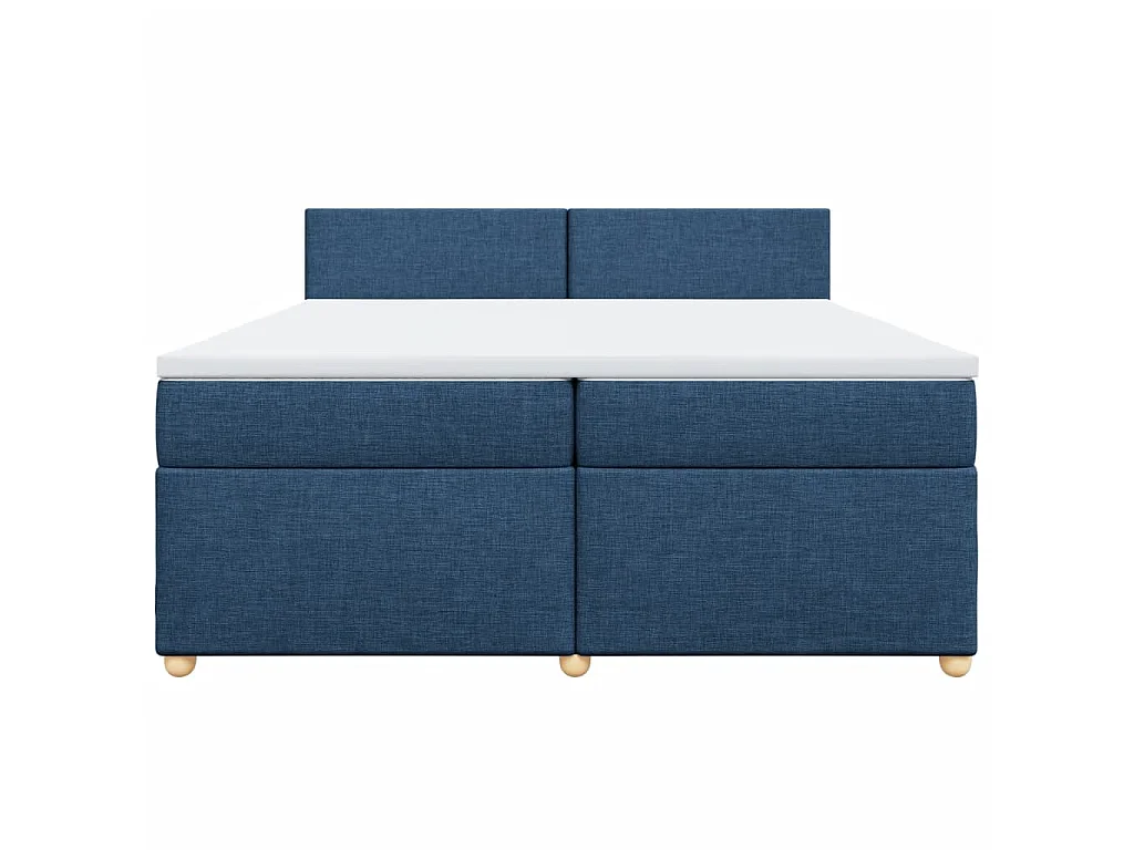 Cama box spring con colchón tela azul 200x200 cm
