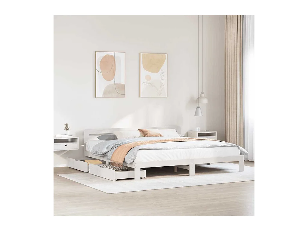 Cadre de lit sans matelas blanc 200x200 cm bois massif de pin