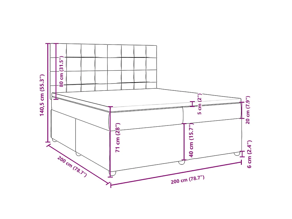 Cama box spring con colchón tela negro 200x200 cm
