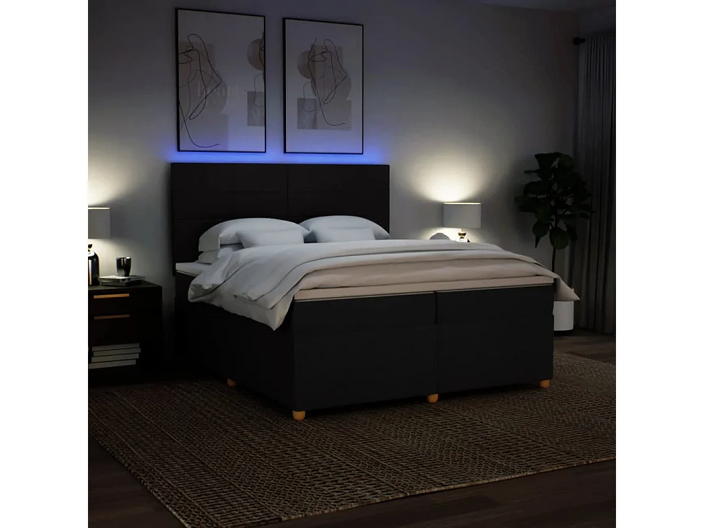 Cama box spring con colchón tela negro 200x200 cm