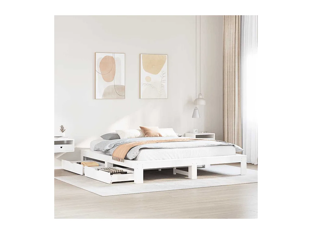 Cadre de lit sans matelas blanc 200x200 cm bois massif de pin