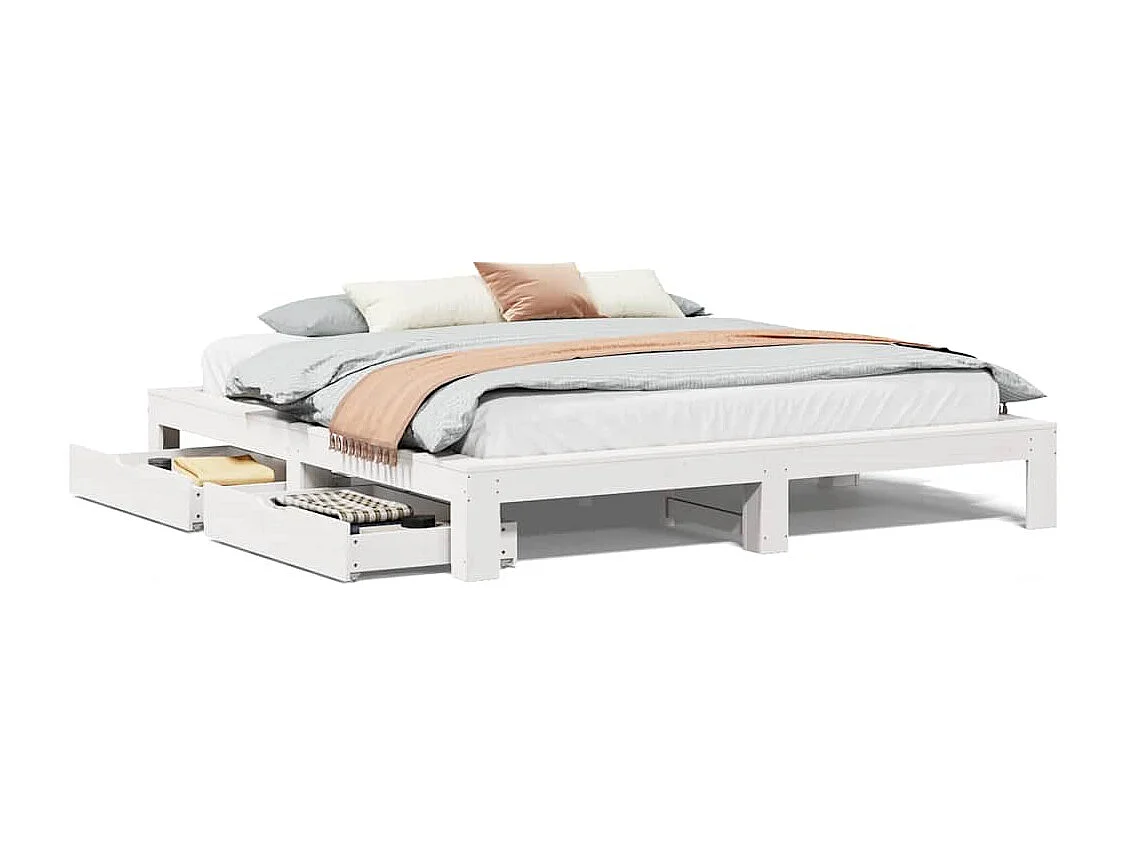 Cadre de lit sans matelas blanc 200x200 cm bois massif de pin