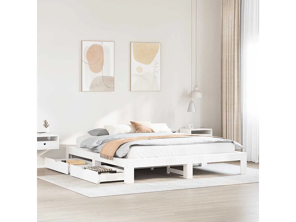 Cadre de lit sans matelas blanc 200x200 cm bois massif de pin